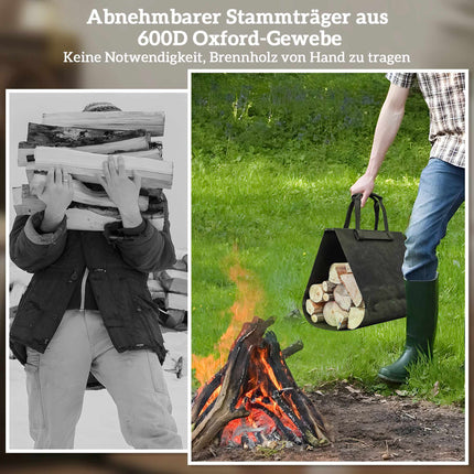 Firewood Log Holder with Removable Carrier Bag, Up to 50 kg, 49x34x44 cm, Black
