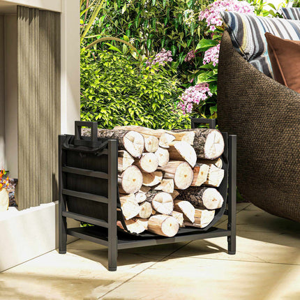Firewood Log Holder with Removable Carrier Bag, Up to 50 kg, 49x34x44 cm, Black