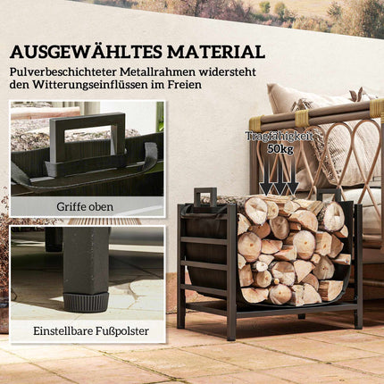 Firewood Log Holder with Removable Carrier Bag, Up to 50 kg, 49x34x44 cm, Black