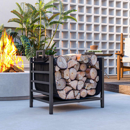 Firewood Log Holder with Removable Carrier Bag, Up to 50 kg, 49x34x44 cm, Black