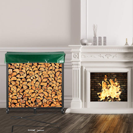 Firewood Log Rack 6ft Steel With Cover, Tool Set, 1300 lb