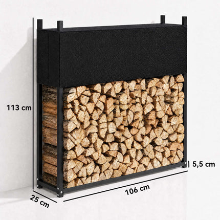 Firewood Rack 106 x 25 x 113 cm with 600D Oxford Cover, Steel, 250 kg, Black