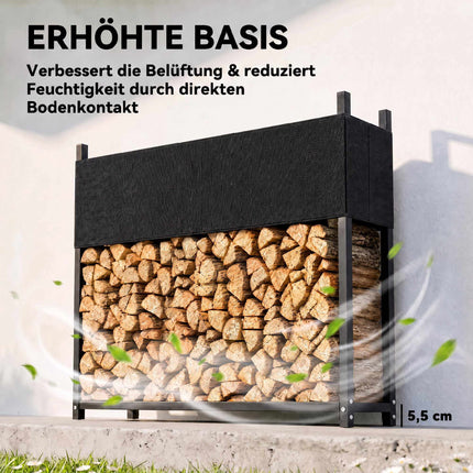 Firewood Rack 106 x 25 x 113 cm with 600D Oxford Cover, Steel, 250 kg, Black