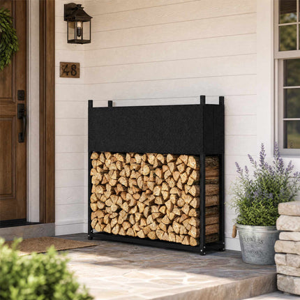 Firewood Rack 106 x 25 x 113 cm with 600D Oxford Cover, Steel, 250 kg, Black