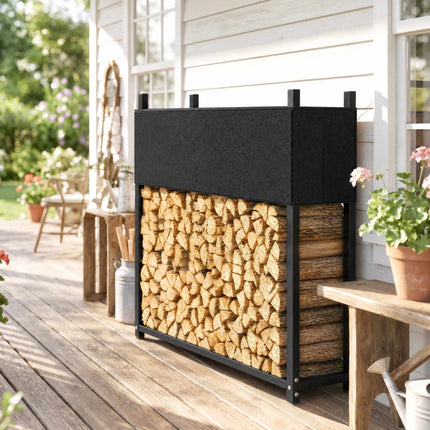 Firewood Rack 106 x 25 x 113 cm with 600D Oxford Cover, Steel, 250 kg, Black