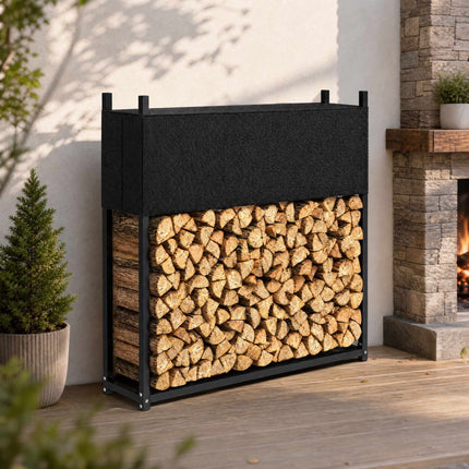 Firewood Rack 106 x 25 x 113 cm with 600D Oxford Cover, Steel, 250 kg, Black