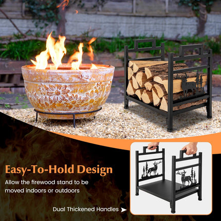 Firewood Rack, 18.5 Inch Metal Log Holder With Handles