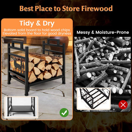 Firewood Rack, 18.5 Inch Metal Log Holder With Handles