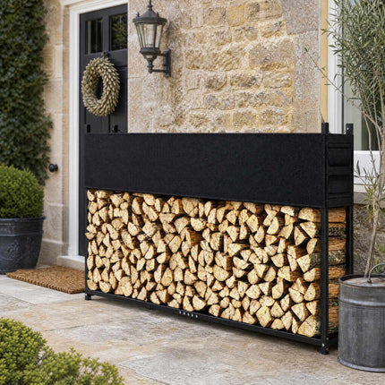 Firewood Rack 202 x 25 x 113 cm with 600D Oxford Cover, Steel, 500 kg, Black
