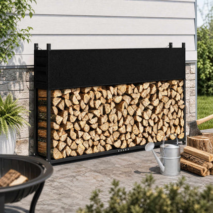 Firewood Rack 202 x 25 x 113 cm with 600D Oxford Cover, Steel, 500 kg, Black