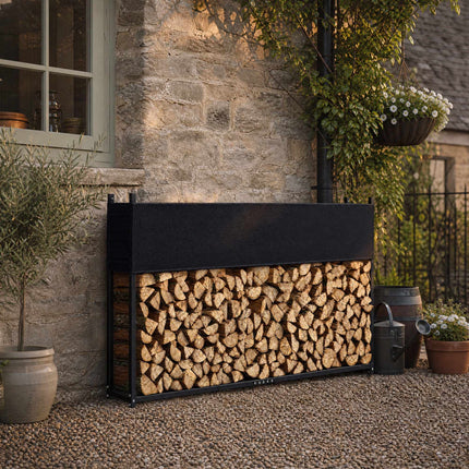 Firewood Rack 202 x 25 x 113 cm with 600D Oxford Cover, Steel, 500 kg, Black