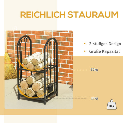 Zweistöckiges Kaminholzregal mit Werkzeug – 41,5 x 32,5 x 74,5 cm