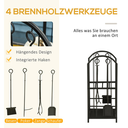 Zweistöckiges Kaminholzregal mit Werkzeug – 41,5 x 32,5 x 74,5 cm