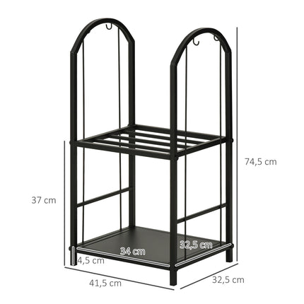 Zweistöckiges Kaminholzregal mit Werkzeug – 41,5 x 32,5 x 74,5 cm