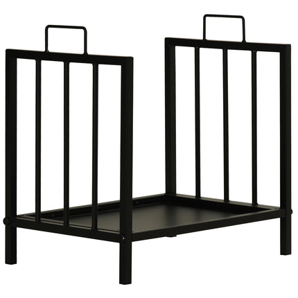 Porte-bûches à deux poignées, couverts de cheminée, capacité de charge de 50 kg, support robuste en métal noir, 39 x 32,5 x 46 cm