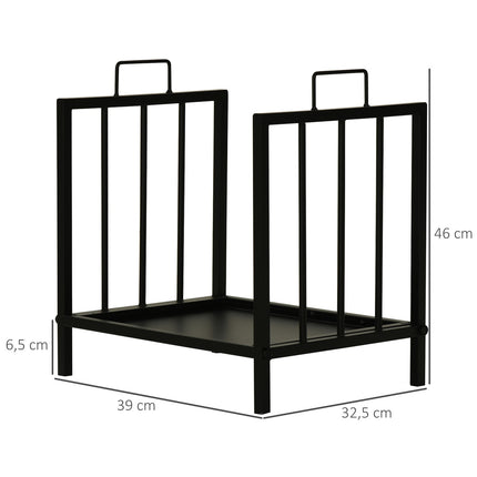 Porte-bûches à deux poignées, couverts de cheminée, capacité de charge de 50 kg, support robuste en métal noir, 39 x 32,5 x 46 cm