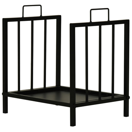 Porte-bûches à deux poignées, couverts de cheminée, capacité de charge de 50 kg, support robuste en métal noir, 39 x 32,5 x 46 cm