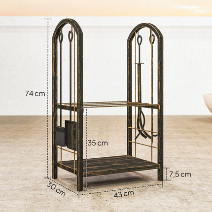 Kaminholzregal Innen 43x30x74cm, 2-stufig mit Werkzeug