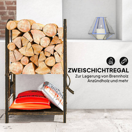Kaminholzregal Innen 43x30x74cm, 2-stufig mit Werkzeug
