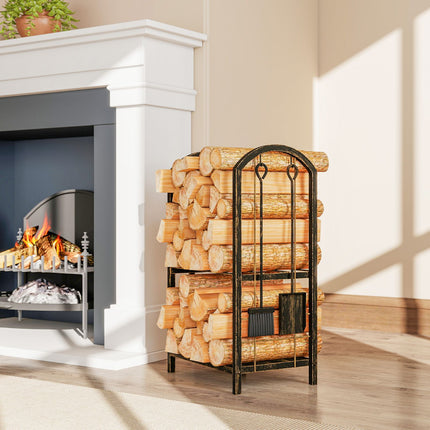 Kaminholzregal Innen 43x30x74cm, 2-stufig mit Werkzeug