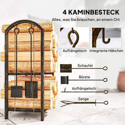 Kaminholzregal Innen 43x30x74cm, 2-stufig mit Werkzeug