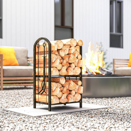 Kaminholzregal Innen 43x30x74cm, 2-stufig mit Werkzeug