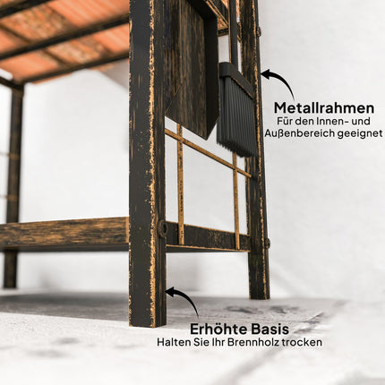 Kaminholzregal Innen 43x30x74cm, 2-stufig mit Werkzeug