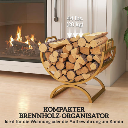 Kaminholzregal, Innenbereich, Metall, Gold, 46x36x41cm