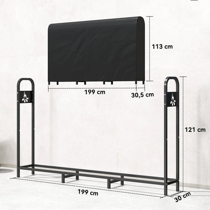 Kaminholzregal, Metall, 199x30x121 cm, 300kg Traglast