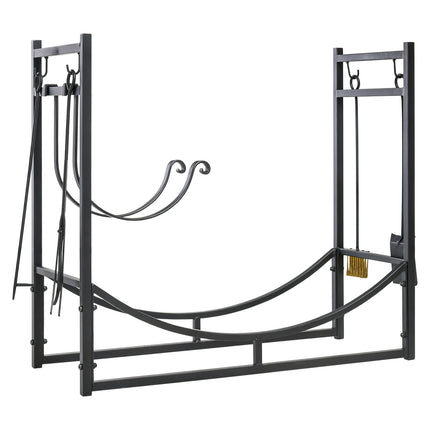 Holzregal, 2-lagig, Metall mit Haken, 84x33x76 cm