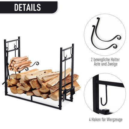 Holzregal, 2-lagig, Metall mit Haken, 84x33x76 cm