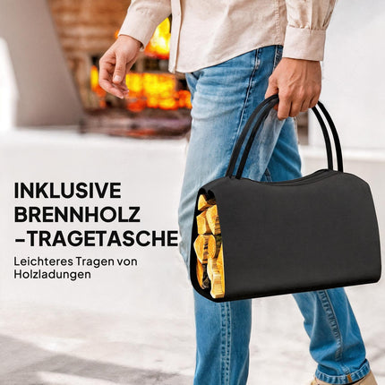 Kaminholzständer mit Tragetasche, Metall, 53x33x43 cm