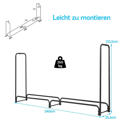 Firewood Rack with PVC Cover, 240 cm, Black Iron