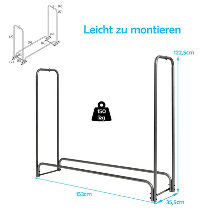 Firewood Rack with Waterproof Cover, Metal, 153x35.5x122.5 cm
