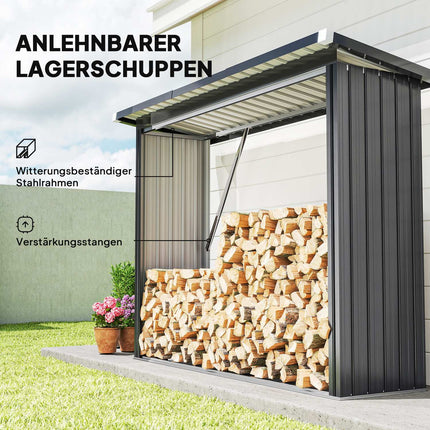 Kaminholzregal, Stahl, erhöhter Boden, 213x66.5x150 cm