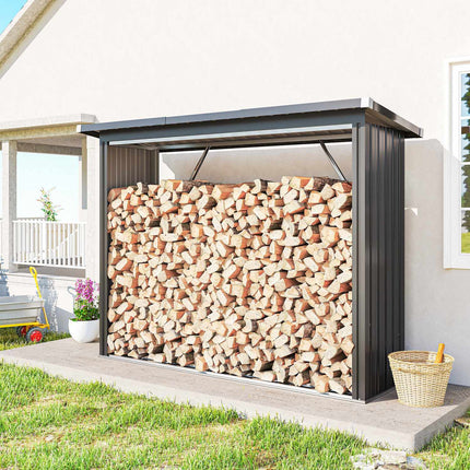 Kaminholzregal, Stahl, erhöhter Boden, 213x66.5x150 cm