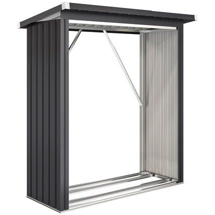 Kaminholzunterstand, Stahl, erhöhter Boden, schräges Dach, 150x66,5x150 cm