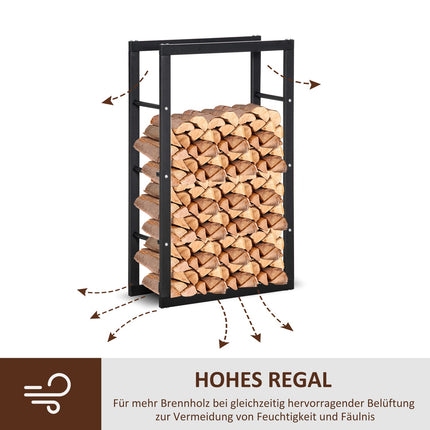 Wood rack in steel, 100 kg capacity, black, 60x25x100 cm
