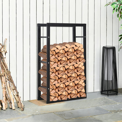 Wood rack in steel, 100 kg capacity, black, 60x25x100 cm