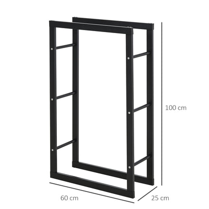 Wood rack in steel, 100 kg capacity, black, 60x25x100 cm