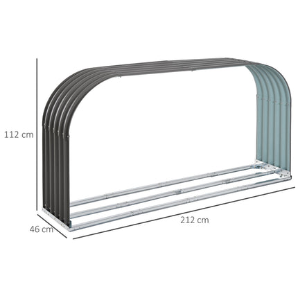 Kaminholzregal aus Stahl, grau - 208x46x112 cm, 0,85 m³ Lagerung