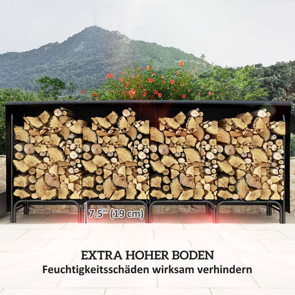 Kaminholzregal, 0,67 m³, mit Tragetasche & Abdeckung, Metallgestell, bis 200 kg, 240 x 36 x 99 cm, schwarz