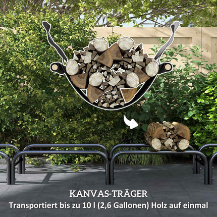 Kaminholzregal, 0,67 m³, mit Tragetasche & Abdeckung, Metallgestell, bis 200 kg, 240 x 36 x 99 cm, schwarz