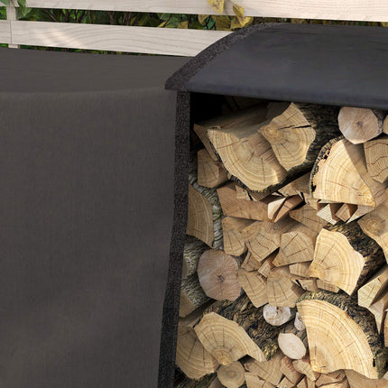 Kaminholzregal, 0,67 m³, mit Tragetasche & Abdeckung, Metallgestell, bis 200 kg, 240 x 36 x 99 cm, schwarz