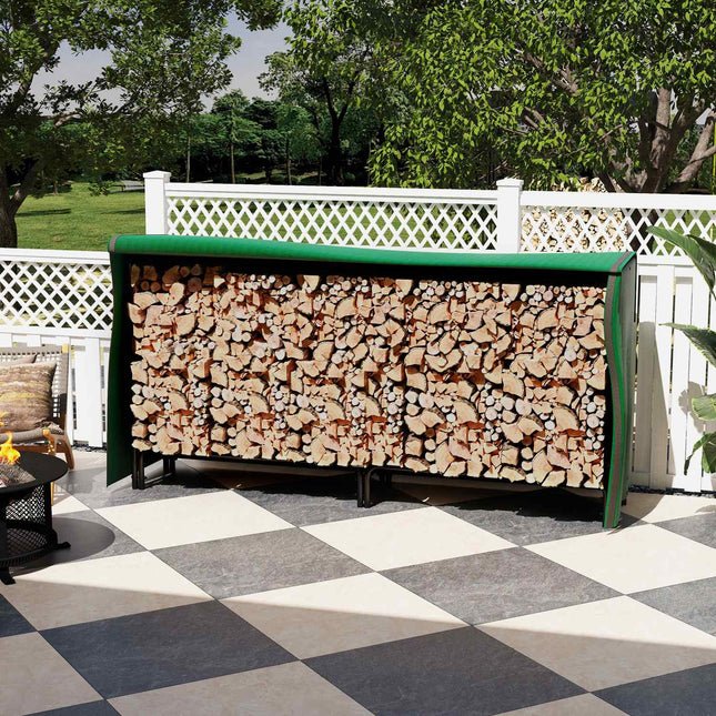 Verstellbares Kaminholzregal, Metall, 200x36x99 cm mit Abdeckung