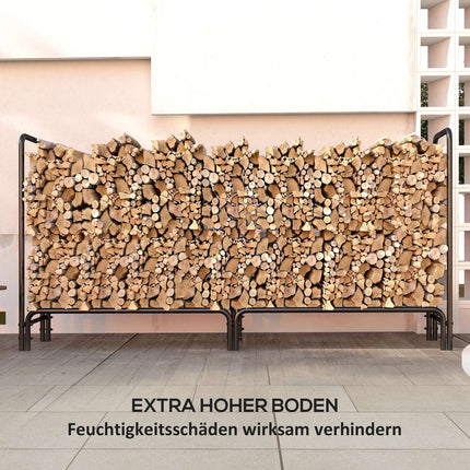 Verstellbares Kaminholzregal, Metall, 200x36x99 cm mit Abdeckung