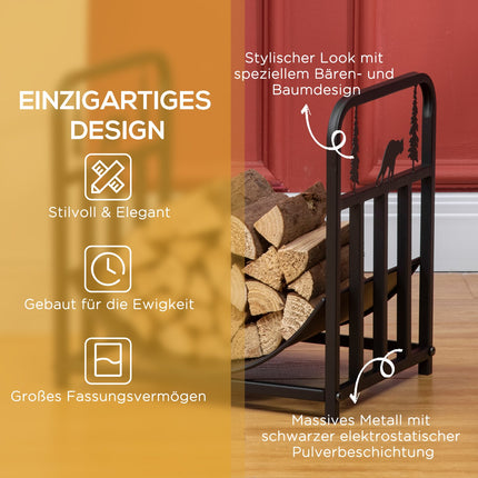 Metall-Kaminholzregal mit Griff, 50 kg Fassungsvermögen, schwarz