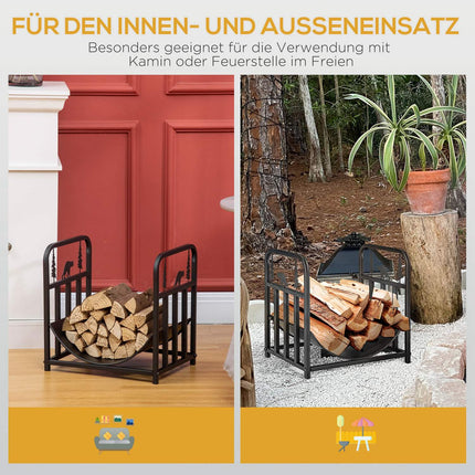 Metall-Kaminholzregal mit Griff, 50 kg Fassungsvermögen, schwarz