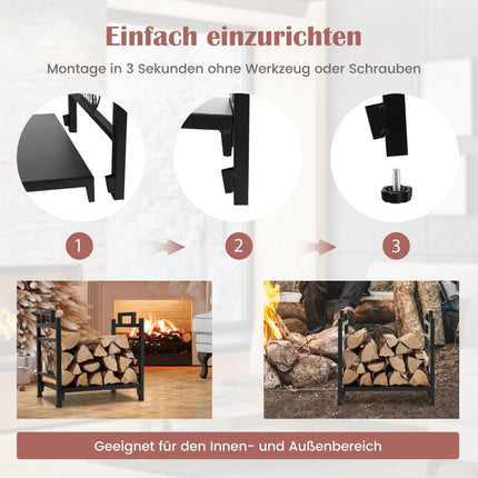 Kaminholzständer Metall-Kaminholzständer mit Griffen &amp; verstellbaren Fußpolstern 46 x 34 x 45 cm Schwarz