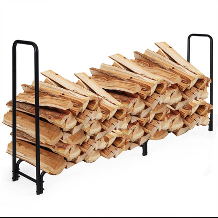 Firewood rack Metal firewood stand with handles & base 250 x 36 x 122.5 cm Black
